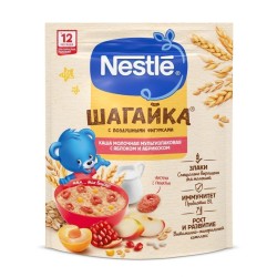 Каша молочная, Nestle (Нестле) 190 г Шагайка мультизлаковая яблоко абрикос с воздушными фигурками гранат с 12 мес