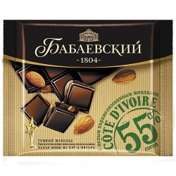 Шоколад, 90 г Бабаевский Кот-д`Ивуар темный с миндалем 55% какао