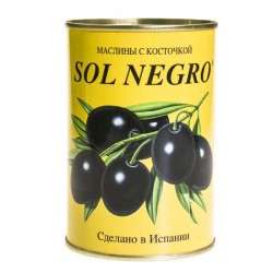 Маслины, Sol Negro (Сол Негро) 480 г черные с косточкой железная банка