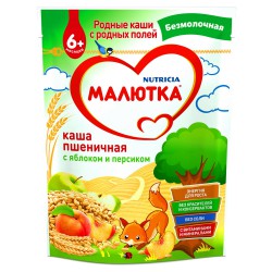 Каша безмолочная, Малютка 200 г пшеничная с яблоком и персиком