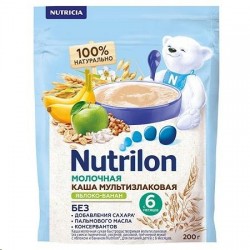 Каша молочная, Nutrilon (Нутрилон) 200 г мультизлаковая с яблоком и бананом с 6 мес зип-пакет